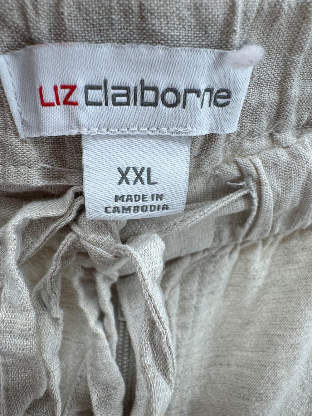 Liz Claiborne Light Khaki Cream Drawstring Linen-Blend Pants XXL casual neutral - Picture 7 of 11